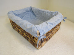 KIDSLine Bamboo Basket with Cloth Liner 16in x 12in x 6in Brown/Baby Blue -- Used