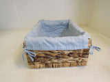 KIDSLine Bamboo Basket with Cloth Liner 16in x 12in x 6in Brown/Baby Blue -- Used