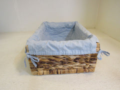 KIDSLine Bamboo Basket with Cloth Liner 16in x 12in x 6in Brown/Baby Blue -- Used