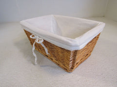 Designer Bamboo Basket with Cloth Liner 12in x 8.5in x 5.5in Tan/Cream -- Used