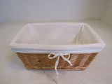 Designer Bamboo Basket with Cloth Liner 12in x 8.5in x 5.5in Tan/Cream -- Used