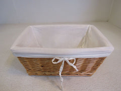 Designer Bamboo Basket with Cloth Liner 12in x 8.5in x 5.5in Tan/Cream -- Used