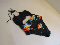Cupshe Swimsuit One Piece Black/Multicolored Flowers Nylon Female Size M -- New