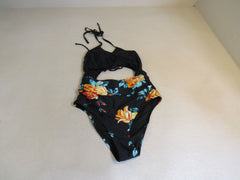 Cupshe Swimsuit One Piece Black/Multicolored Flowers Nylon Female Size M -- New