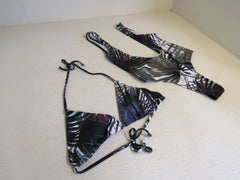 Designer Thong Bikini Multicolored Padded Top Polyester Spandex Female Size L -- New