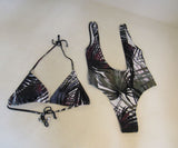 Designer Thong Bikini Multicolored Padded Top Polyester Spandex Female Size L -- New