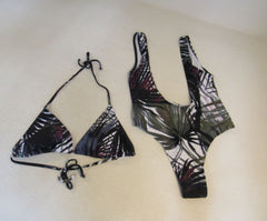 Designer Thong Bikini Multicolored Padded Top Polyester Spandex Female Size L -- New