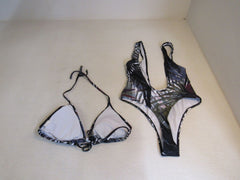 Designer Thong Bikini Multicolored Padded Top Polyester Spandex Female Size L -- New