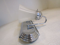 Standard Bathroom Fixture Wall Mount Light 3 Bulbs 24in x 8in Chrome/Frosted -- Used