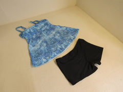Designer Tankini Swimsuit Blue/Black Padded Top 2 Piece Polyester Female Size M -- New