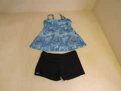 Designer Tankini Swimsuit Blue/Black Padded Top 2 Piece Polyester Female Size M -- New