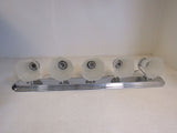 Standard Bathroom Fixture Wall Mount Light 5 Bulbs 36in x 8in Chrome/Frosted -- Used