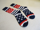 Designer Long Patriotic Socks USA Flag Red White Blue Stars and Stripes Unisex -- New