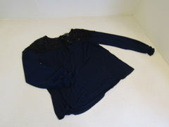august silk Blouse Navy/Black Lace Top Female Size M -- Used