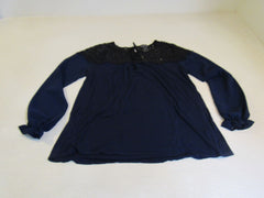 august silk Blouse Navy/Black Lace Top Female Size M -- Used