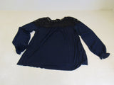 august silk Blouse Navy/Black Lace Top Female Size M -- Used