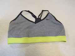Nike Dri-Fit Sports Bra Gray/Neon Lime Racerback Adjustable Straps Female Size M -- Used