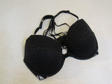 Pink VS Push Up Bra Black with Pink Polyester Elastane Female Size 34D -- Used