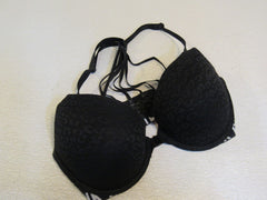 Pink VS Push Up Bra Black with Pink Polyester Elastane Female Size 34D -- Used