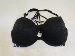 Pink VS Push Up Bra Black with Pink Polyester Elastane Female Size 34D -- Used