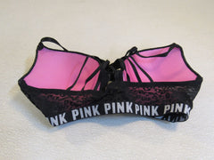 Pink VS Push Up Bra Black with Pink Polyester Elastane Female Size 34D -- Used