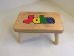 One Step Around Jake Stool Natural Painted Wood Letters 112-011923 -- Used