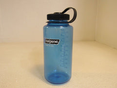 Nalgene 32-oz Water Bottle Wide Mouth Blue Attatched Lid BPA Free 120-011923 -- Used