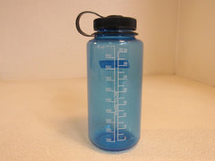 Nalgene 32-oz Water Bottle Wide Mouth Blue Attatched Lid BPA Free 120-011923 -- Used
