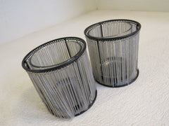 Designer Candle Holder Set of 2 Silver/Black Metal Fringe Chain 160-011923 -- Used