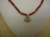 Designer Fashion Necklace 16-17in L Beaded/Strand Peace Dangle Female Red/Silver -- Used