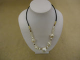 Designer Fashion Necklace 17in L Beaded Faux Pearl Female Adult White/Black -- Used