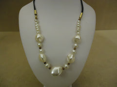 Designer Fashion Necklace 17in L Beaded Faux Pearl Female Adult White/Black -- Used