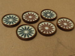 Handcrafted Flower Coasters 3 1/2in x 3 1/2in x 3/4in Set of 6 Glass Wood -- Used