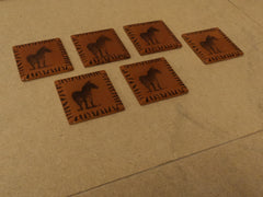 Handcrafted Zebra Coasters 3 1/2in x 3 1/2in x 1/2in Brown/Black Set of 6 Glass -- Used