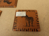 Handcrafted Zebra Coasters 3 1/2in x 3 1/2in x 1/2in Brown/Black Set of 6 Glass -- Used