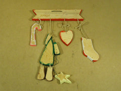 Christmas Hanging Wall Décor 13in x 18in Red/White/Green Wood -- Used