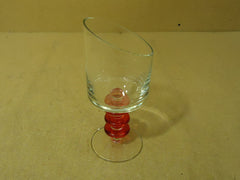 Designer Stem Water Drinking Glass 9 1/2in H x 4in Diameter Red/Clear Glass -- Used