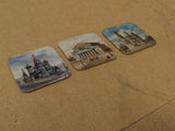 Handcrafted Russian Print Coasters 4in x 4in x 1/8in Multi-Color Set of 3 Cork -- Used