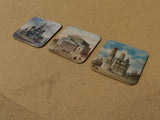 Handcrafted Russian Print Coasters 4in x 4in x 1/8in Multi-Color Set of 3 Cork -- Used