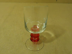 Designer Stem Water Drinking Glass 9 1/2in H x 4in Diameter Red/Clear Glass -- Used