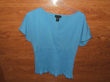 Apostrophe Blouse 97% Polyester 3% Spandex Female Adult L Blues Solid 15099 -- New No Tags