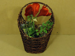 Handcrafted Decorative Basket with Flower 19in x 11in x 9in Brown Plastic -- Used