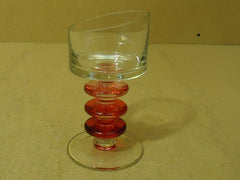 Designer Wine Drinking Glass 7in H x 3 3/4in D Red/Clear Long Stem Glass -- Used