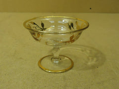 Designer Bowl with Gold Trim 5in Diameter x 3 3/4in H Clears/Golds Floral Glass -- Used