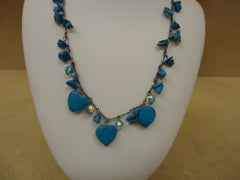 Designer Fashion Necklace 16-17in L Hearts Chain Metal Female Adult Blue/Silver -- Used