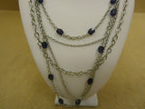 Designer Fashion Necklace 41in L Chain Beads Metal Female Adult Silver/Blues -- Used