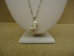 Designer Fashion Necklace 20in L Cat Chain Dangle Female Adult Silver/White -- Used