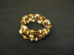 Designer Fashion Bracelet Beaded/Strand Wood Metal Female Adult Browns -- Used