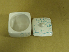 Standard Candy Container with Lid 4in x 4in x 5in White/Aqua Ceramic -- Used