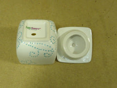 Standard Candy Container with Lid 4in x 4in x 5in White/Aqua Ceramic -- Used